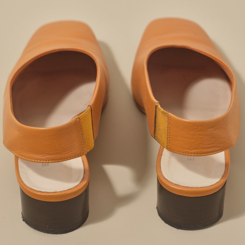 Everlane - Orange Leather Square Toe Slingback Sh… - image 6